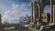 Leonardo Coccorante A capriccio of architectural ruins with a seascape beyond Sweden oil painting artist